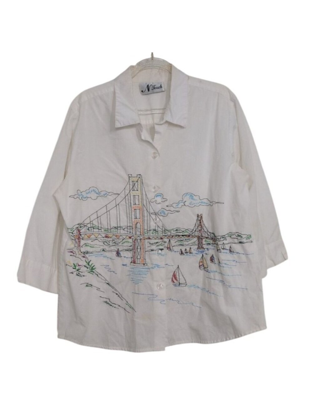Vintage Embroidered Golden Gate Bridge Shirt Womens Size XL Coastal Novelty Arts